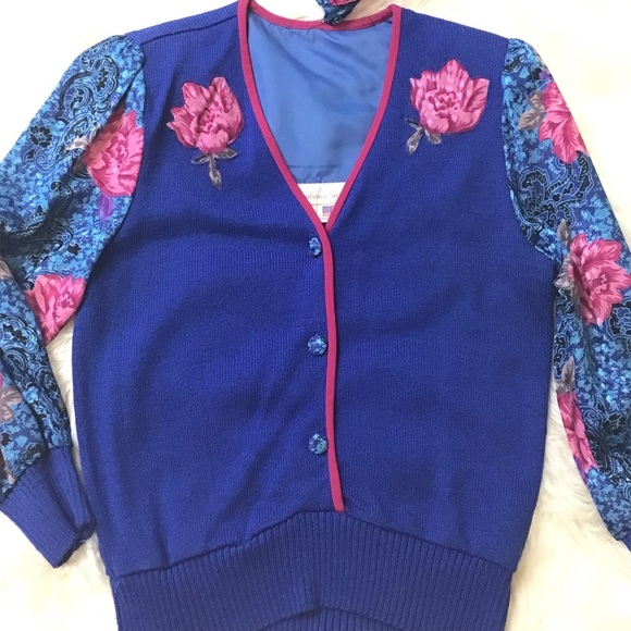 EUC Vintage Anthony Sicari 2pc Womens Blue Floral Scarf & Sweater Size 6 - Picture 6 of 9